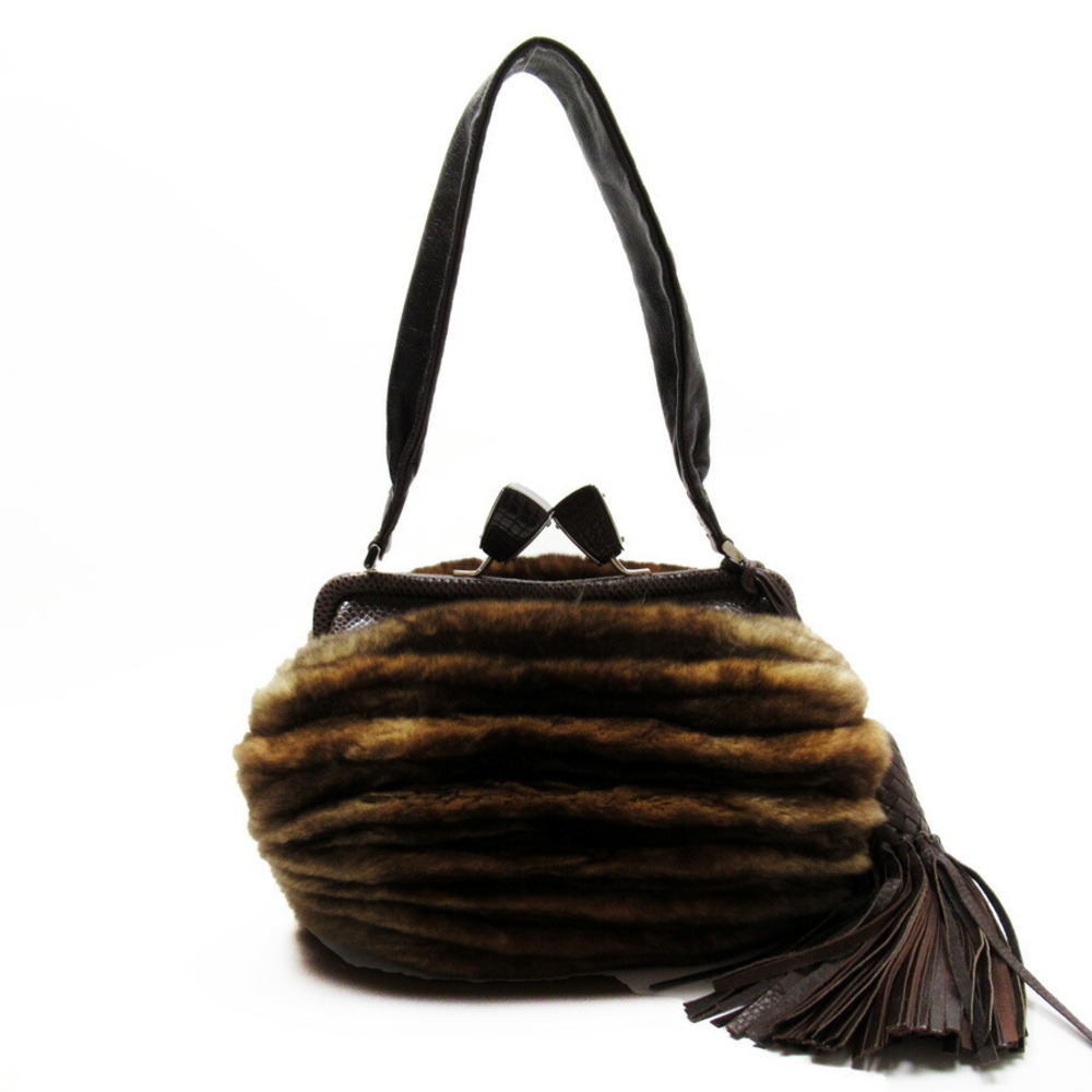 Salvatore Ferragamo Handbag Python Chinchilla Bro… - image 2